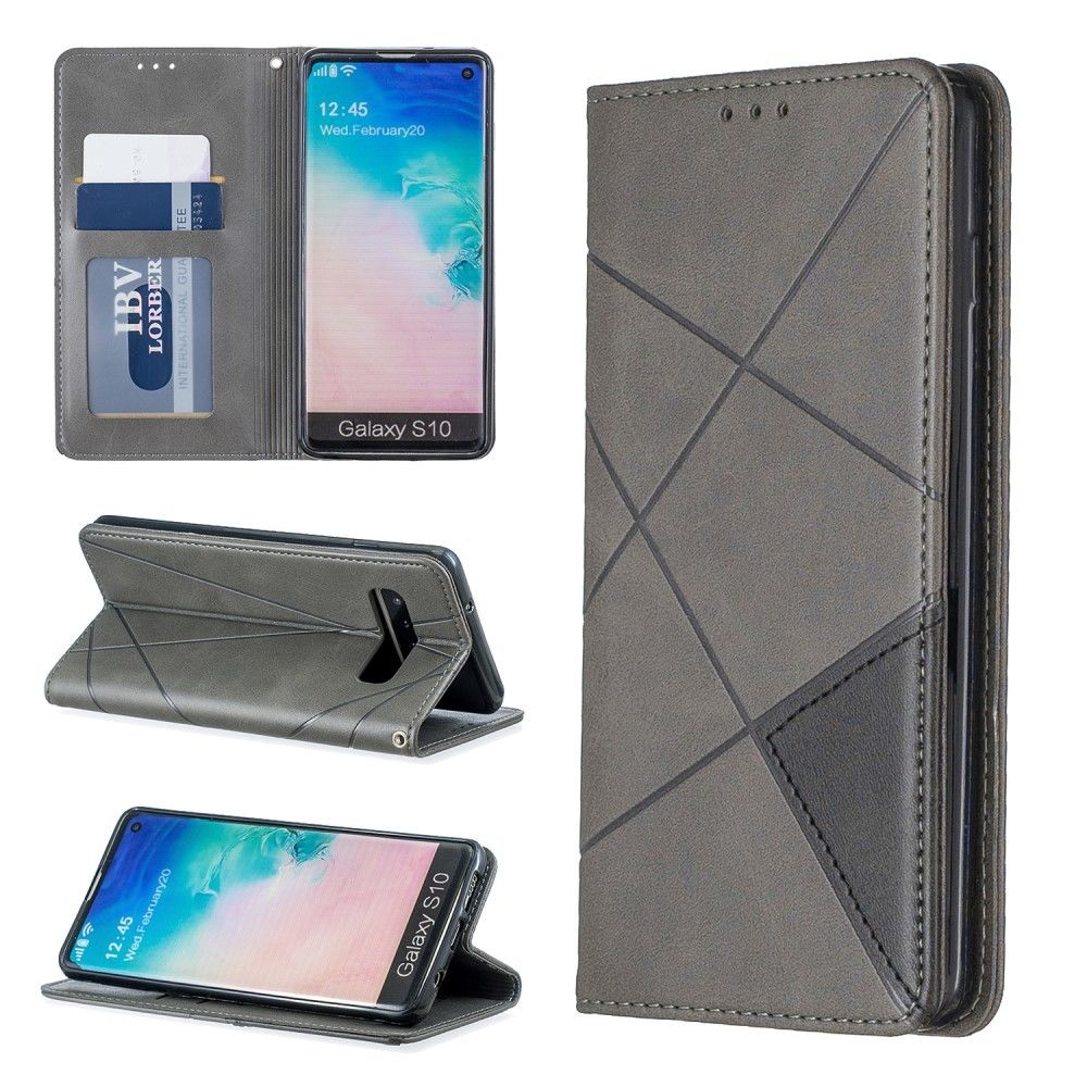 marque generique - Etui en PU motif géométrique avec support gris pour votre Samsung Galaxy S10 - Coque, étui smartphone