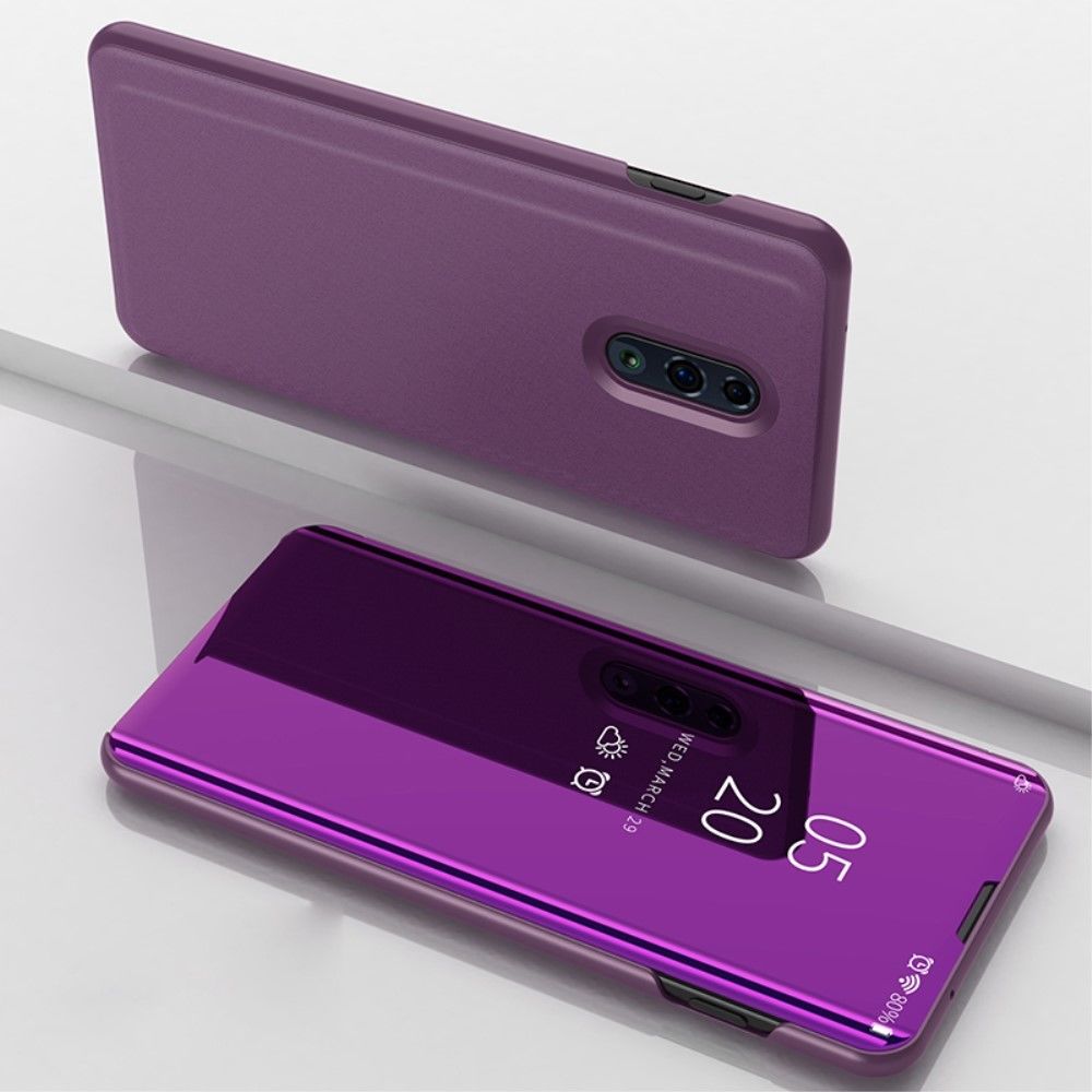 marque generique - Etui en PU surface miroir avec fenêtre de visualisation violet pour votre Oppo Reno - Coque, étui smartphone