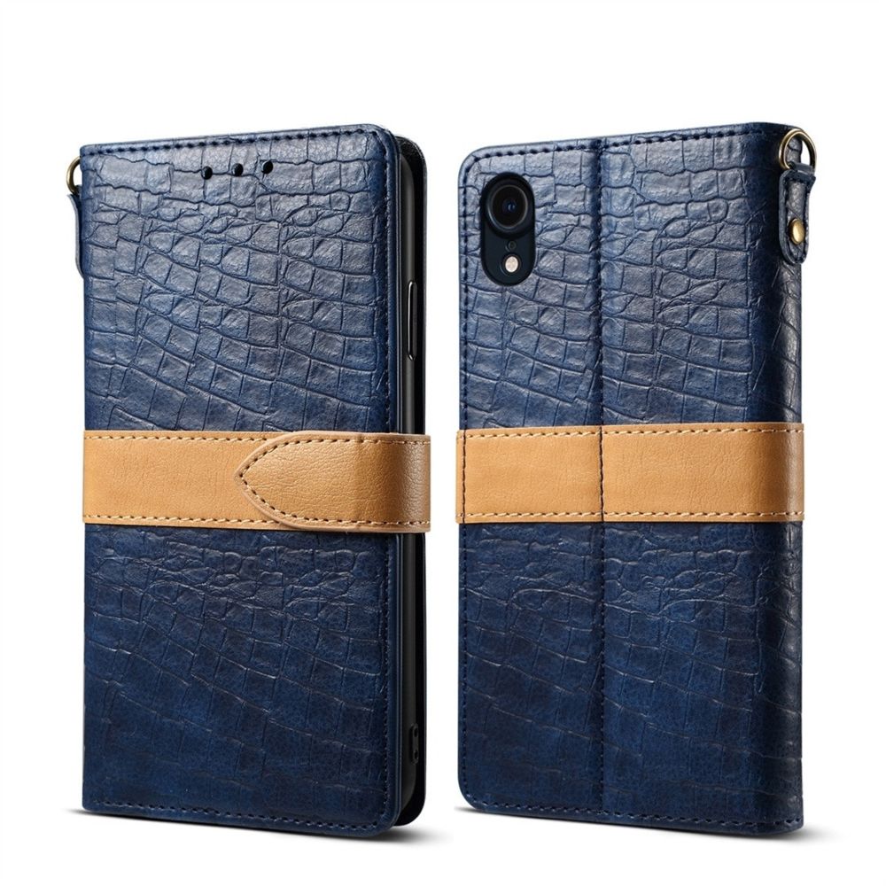 Wewoo - Housse Coque Étui en cuir à rabat horizontal PU de texture épissée de couleur crocodile pour iPhone XRavec porte-monnaie et supportfentes cartes et lanière bleu - Coque, étui smartphone
