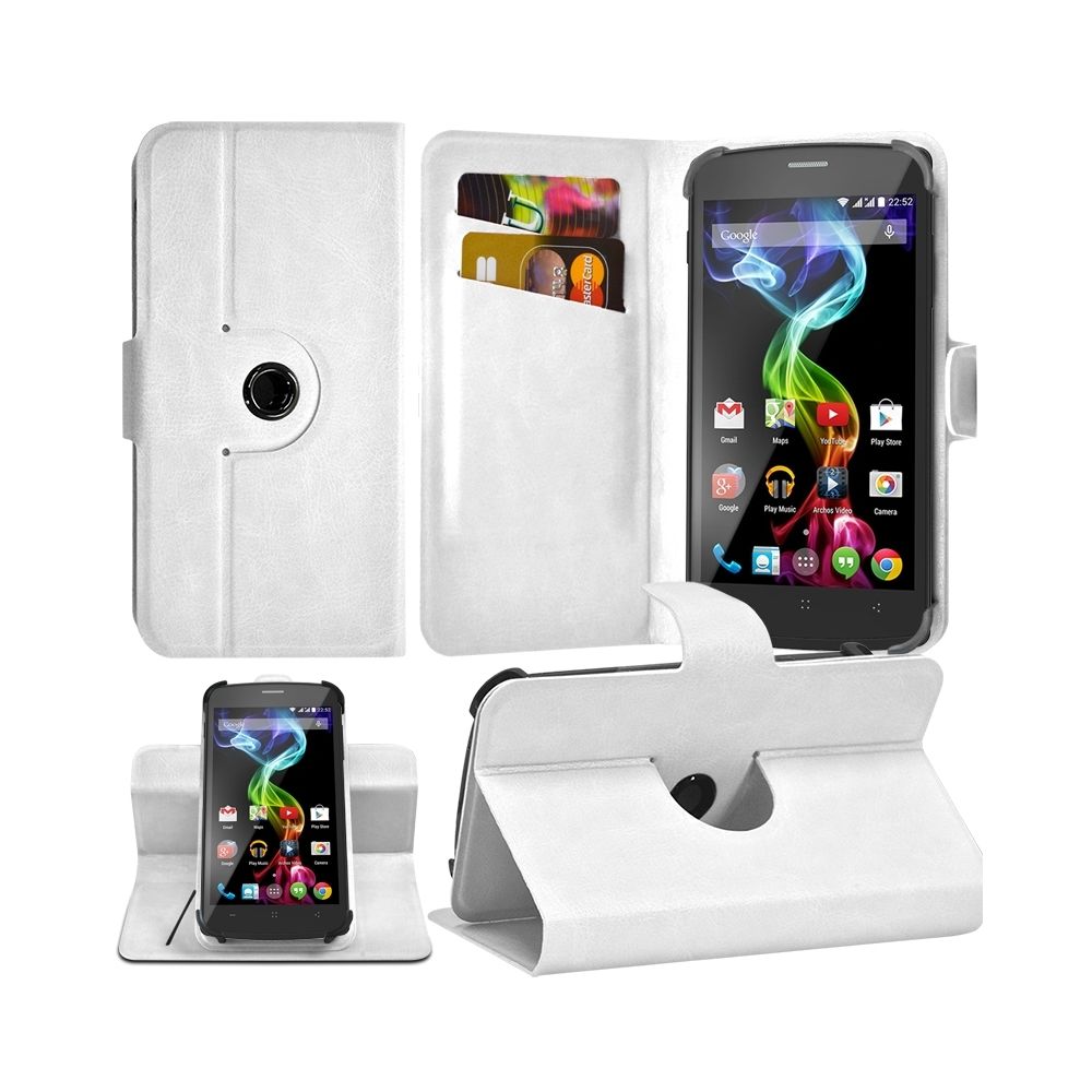 Karylax - Housse Coque Etui Fonction Support 360° Universel M couleur Blanc pour Archos 50b Platinum - Autres accessoires smartphone