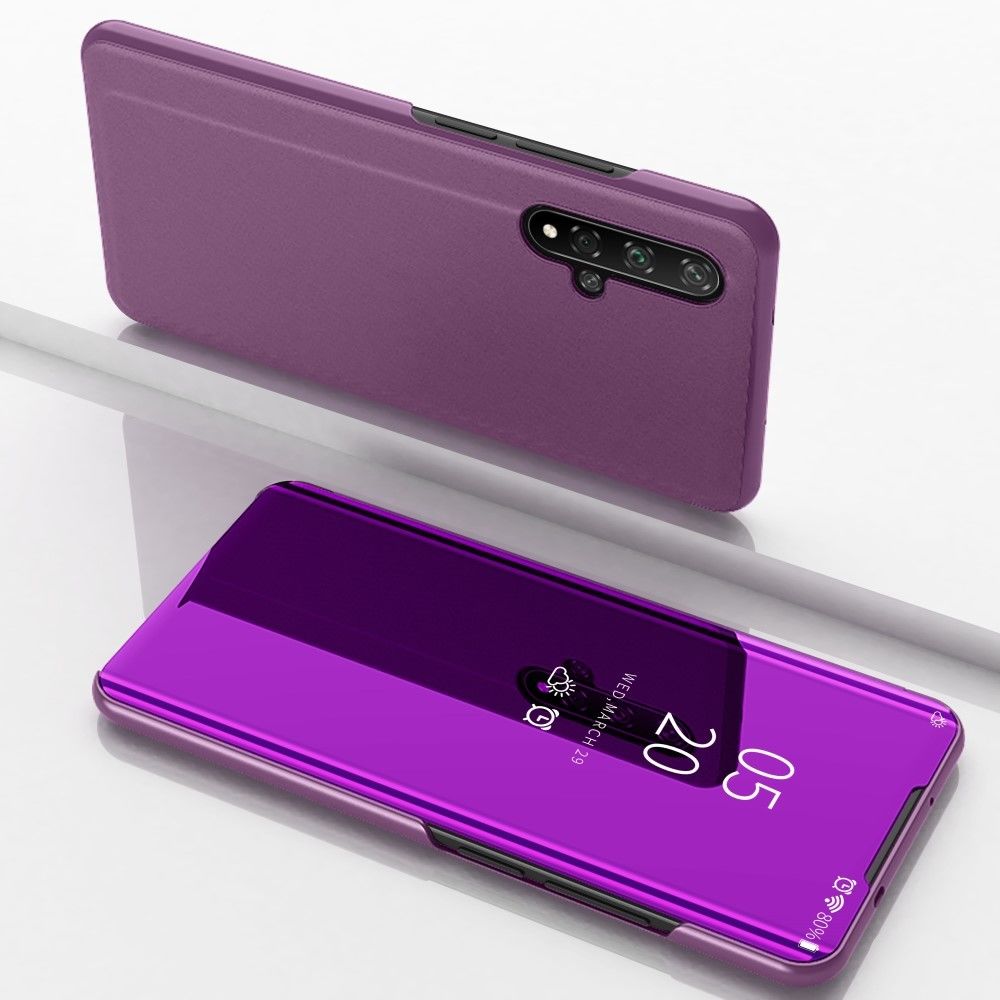 marque generique - Etui en PU surface de miroir de la fenêtre de vue violet avec support pour votre Huawei Honor 20 - Coque, étui smartphone