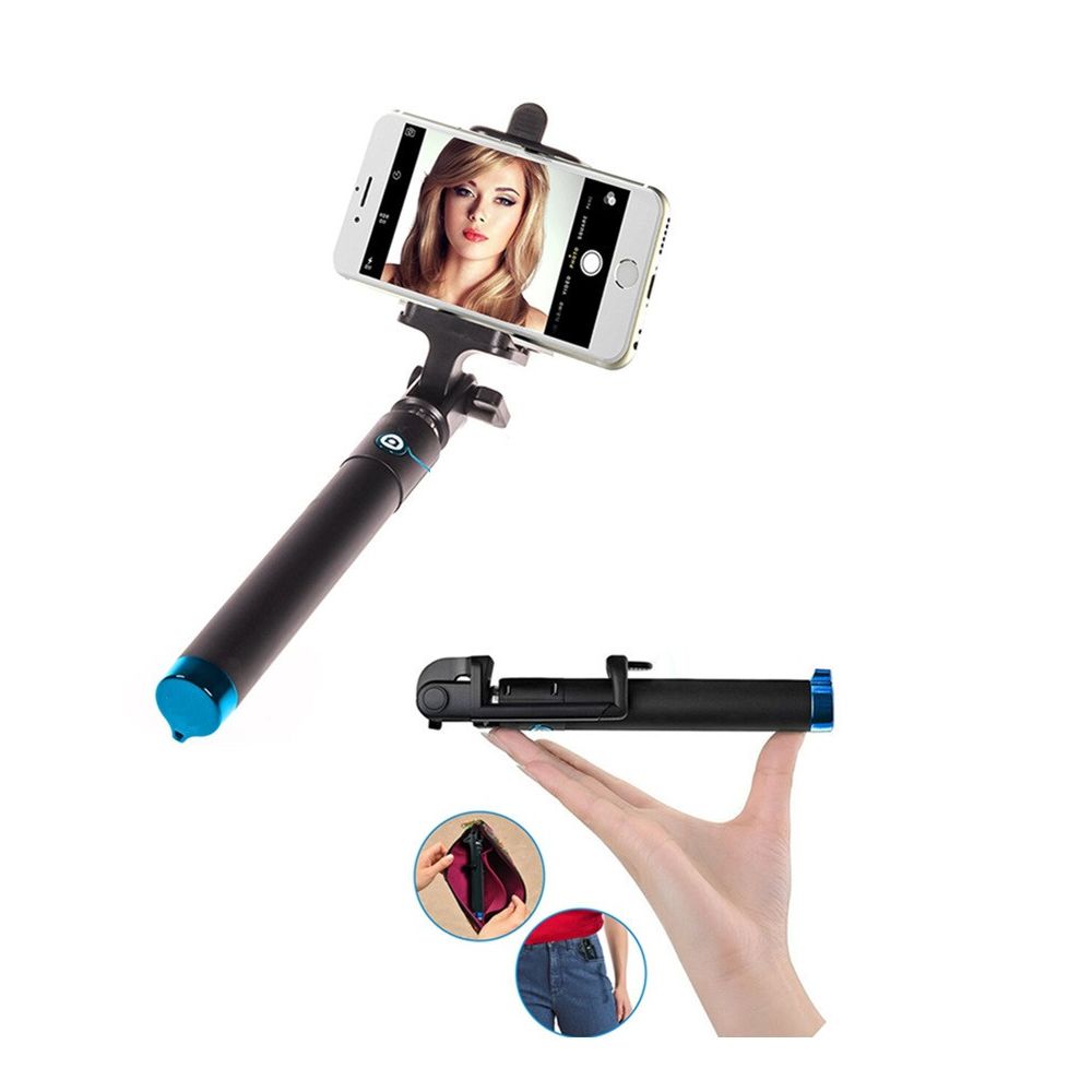Shot - Perche Selfie Metal pour LG G7 ThinQ Smartphone avec Cable Jack Selfie Stick Android IOS Reglable Bouton Photo (BLEU) - Autres accessoires smartphone