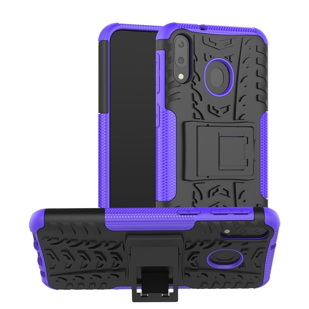 marque generique - Coque en TPU Pneu 2 en 1 hybride avec béquille violet pour votre Samsung Galaxy M20 - Coque, étui smartphone