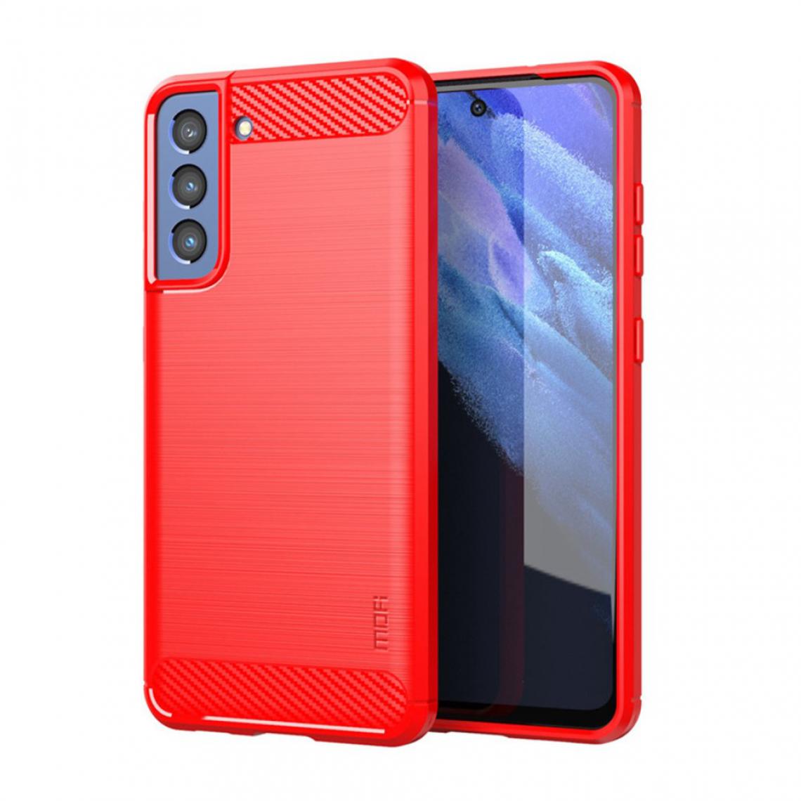 Mofi - Coque en TPU Conception en fibre de carbone brossée bien protégée Flexible rouge pour votre Samsung Galaxy S21 FE - Coque, étui smartphone