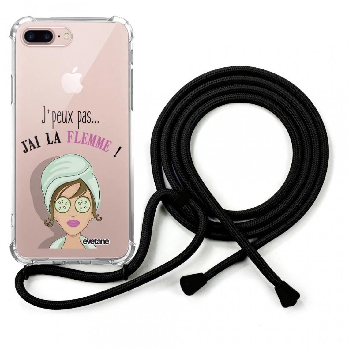 Evetane - Coque iPhone 7 Plus /8 Plus coque avec cordon transparente J'ai La Flemme - Coque, étui smartphone