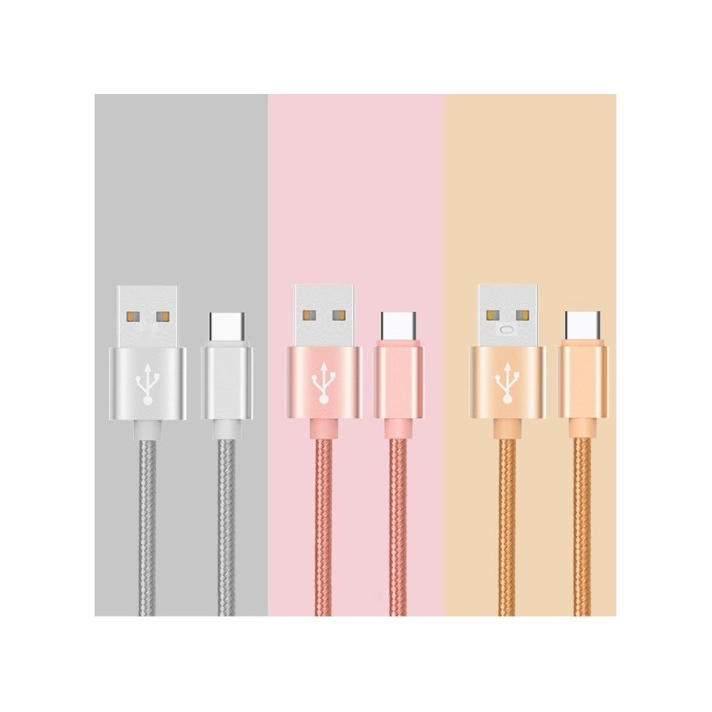 Shot - Cable Metal Tresse Type C pour Xiaomi Mi 4c Chargeur USB 1m Reversible Connecteur Syncronisation Nylon (ROSE) - Chargeur secteur téléphone