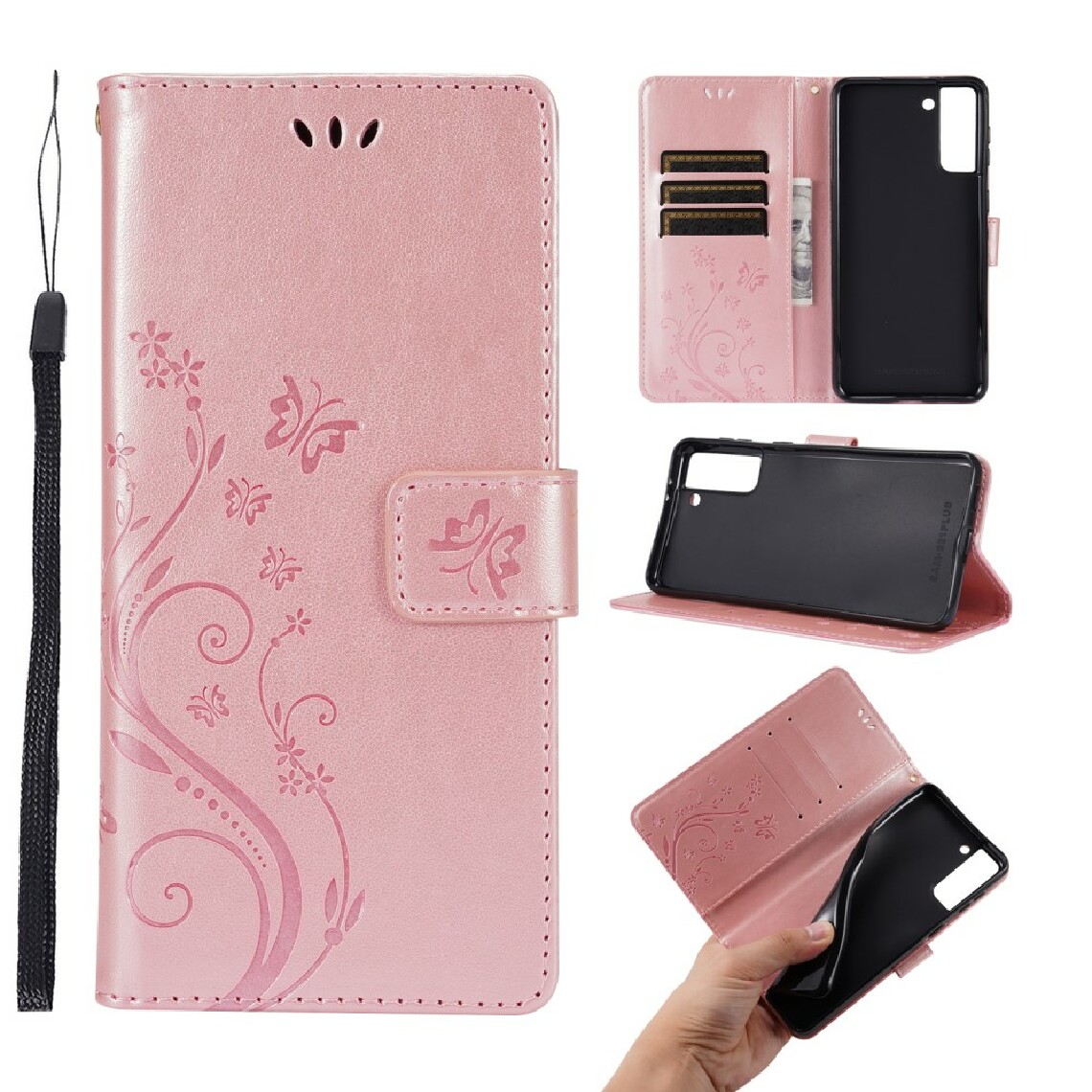 Other - Etui en PU avec impression de fleur de papillon or rose pour votre Samsung Galaxy S21 Plus/S30 Plus - Coque, étui smartphone