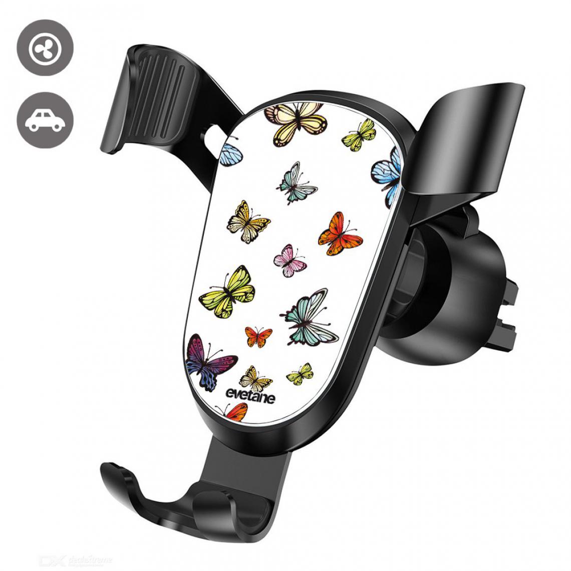Evetane - Support téléphone voiture noir Papillons Multicolors - Support téléphone pour voiture