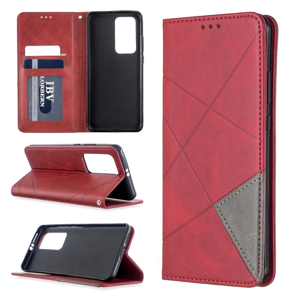 Generic - Etui en PU motif géométrique avec support et porte-cartes rouge pour votre Huawei P40 Pro - Coque, étui smartphone