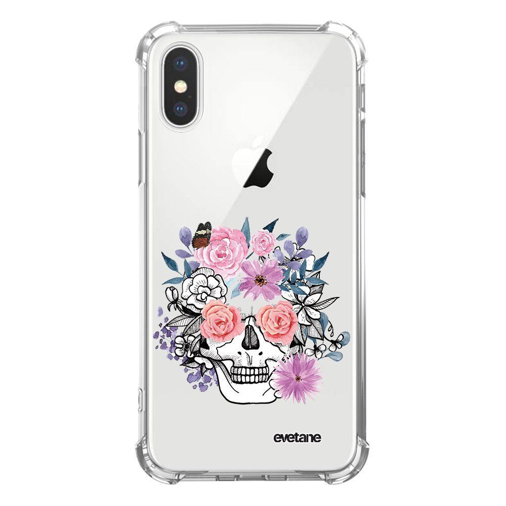 Evetane - Coque iPhone X/ Xs anti-choc souple avec angles renforcés transparente Crâne floral Evetane - Coque, étui smartphone
