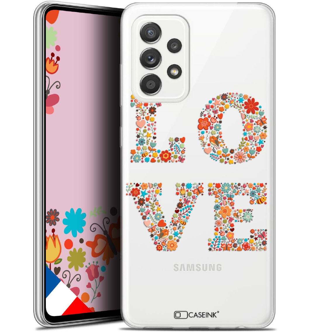 Caseink - Coque Pour Samsung Galaxy A52 5G (6.5 ) [Gel HD Collection Summer Design Love Flowers - Souple - Ultra Fin - Imprimé en France] - Coque, étui smartphone