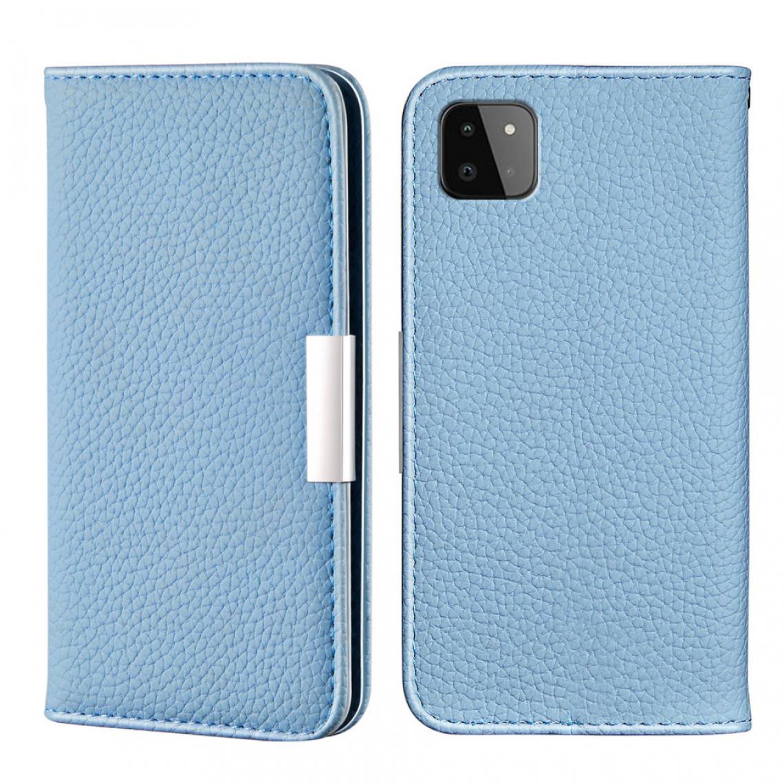 Other - Etui en PU Peau de Litchi Auto-absorbée avec support et porte-cartes bleu pour votre Samsung Galaxy A22 5G (EU Version) - Coque, étui smartphone