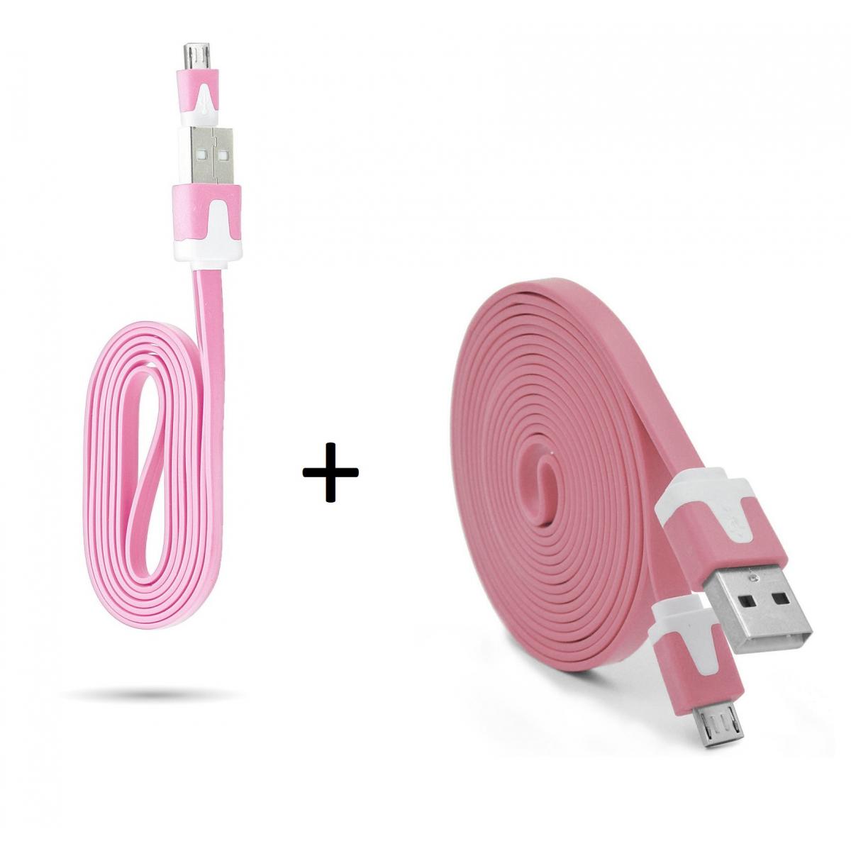 Shot - Pack Chargeur pour WIKO Y80 Smartphone Micro USB (Cable Noodle 3m + Cable Noodle 1m) Android (ROSE) - Chargeur secteur téléphone