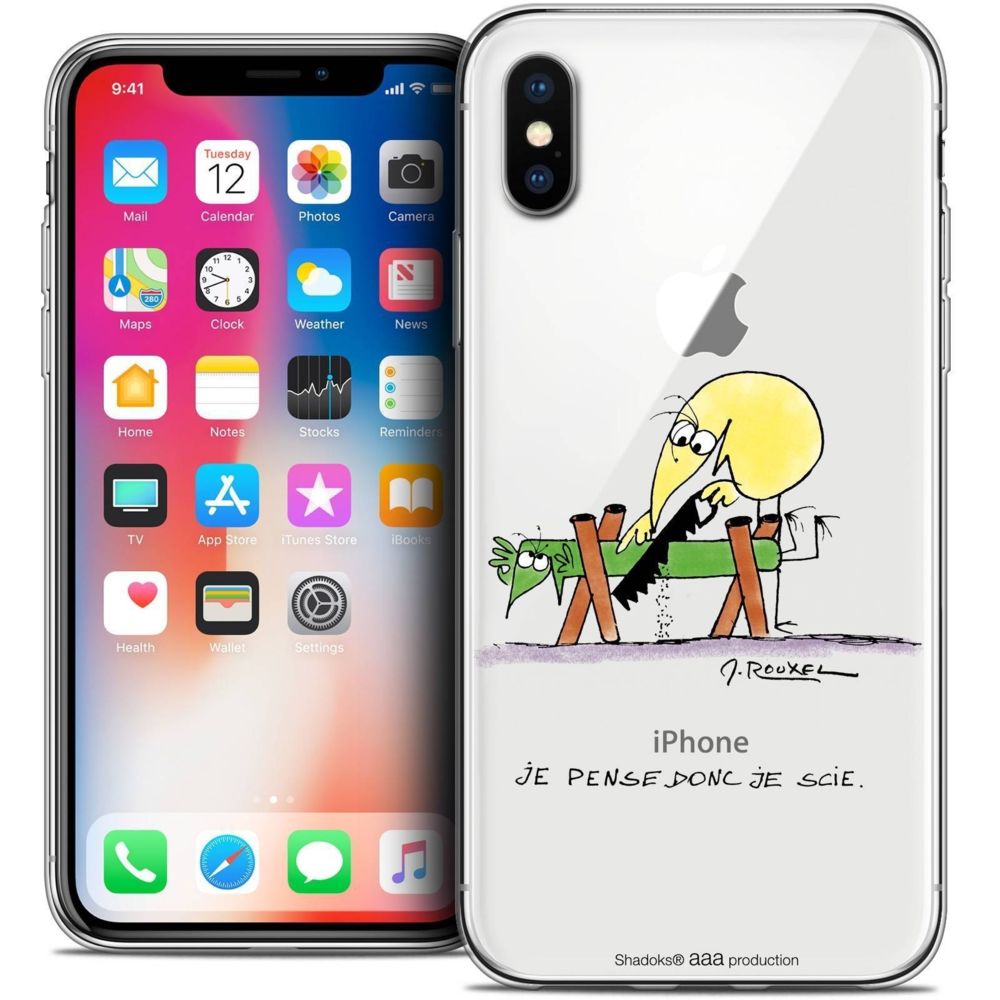 Caseink - Coque Housse Etui Apple iPhone Xs / X (5.8 ) [Crystal Gel HD Collection Les Shadoks ? Design Je pense Donc - Souple - Ultra Fin - Imprimé en France] - Coque, étui smartphone