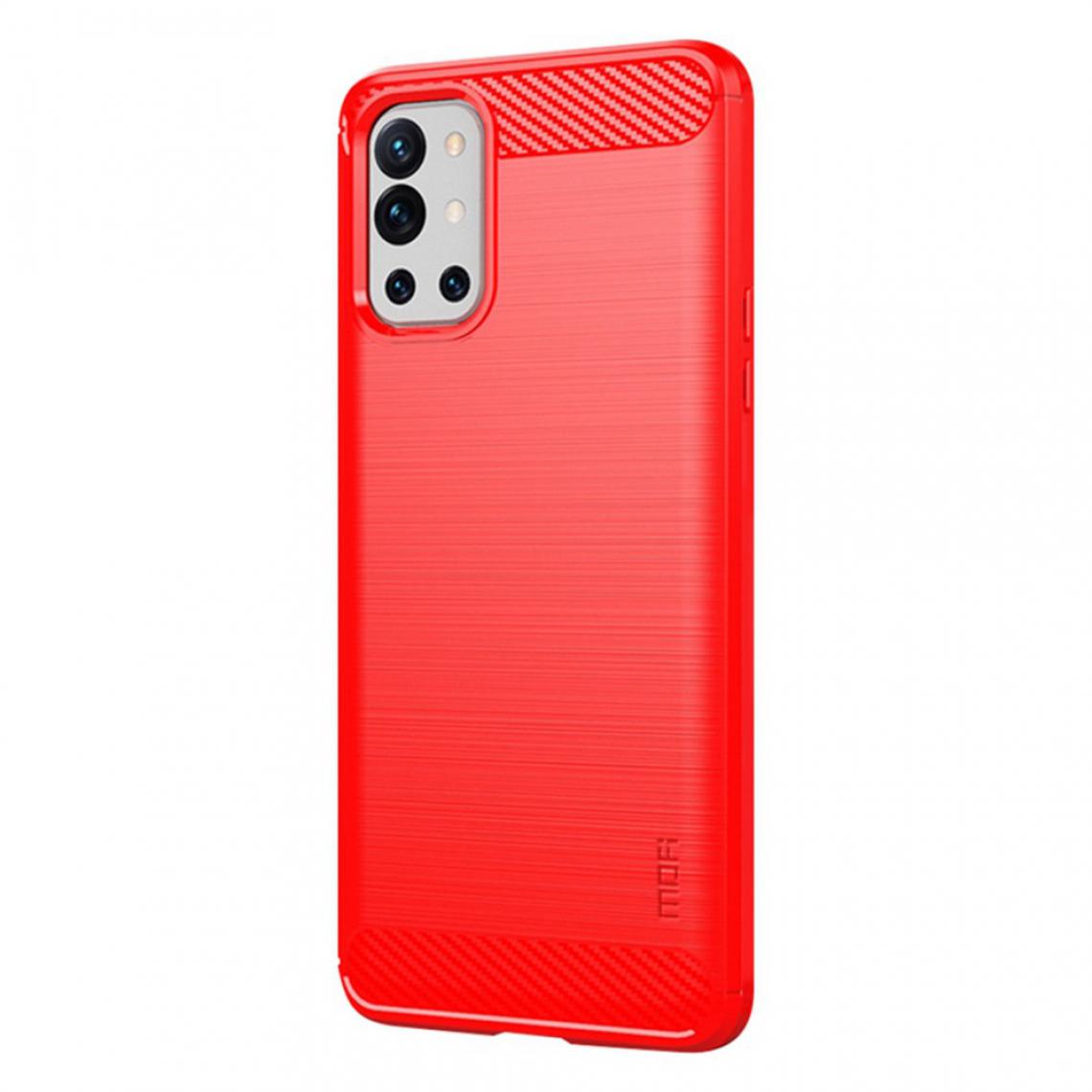 Mofi - Coque en TPU Texture brossée en fibre de carbone rouge pour votre OnePlus 9R - Coque, étui smartphone