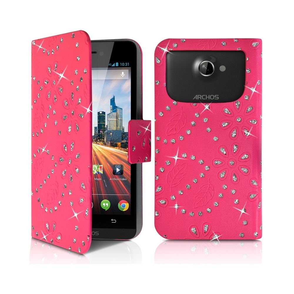 Karylax - Housse Coque Etui Portefeuille Motif Diamant Universel M couleur rose fushia pour Archos 45b Helium 4G - Autres accessoires smartphone