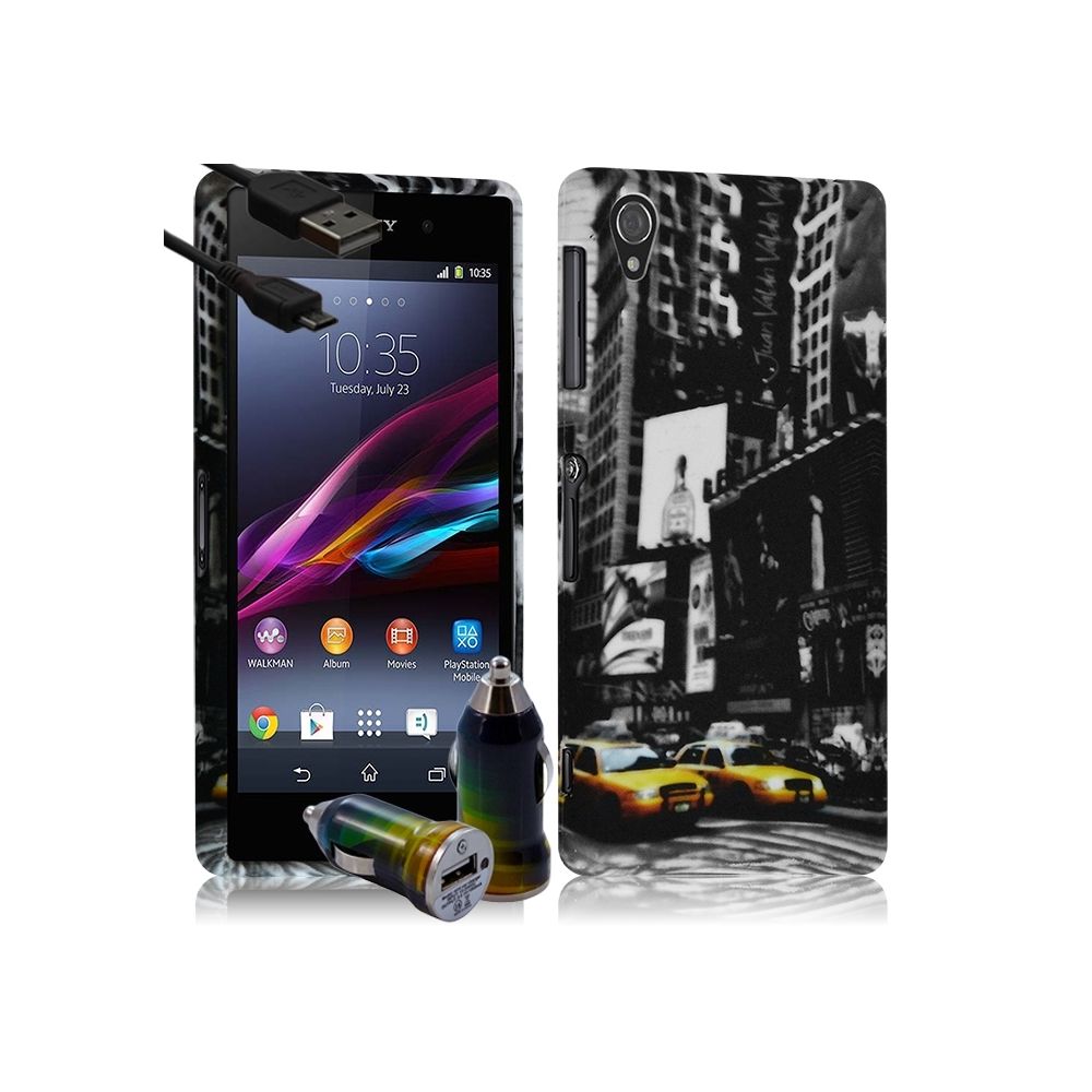 Karylax - Housse Etui Coque pour Sony Xperia Z1 motif LM06 + Chargeur Auto - Support téléphone pour voiture