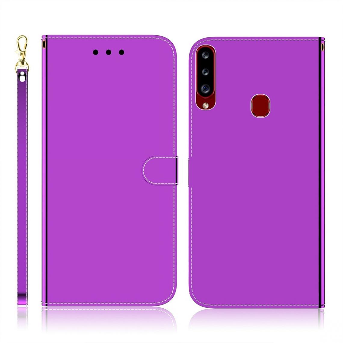 Wewoo - Housse Coque Pour Galaxy A20s - Étui en cuir à rabat horizontal avec surface miroir et emplacements cartes / porte-monnaie et lanière violet - Coque, étui smartphone