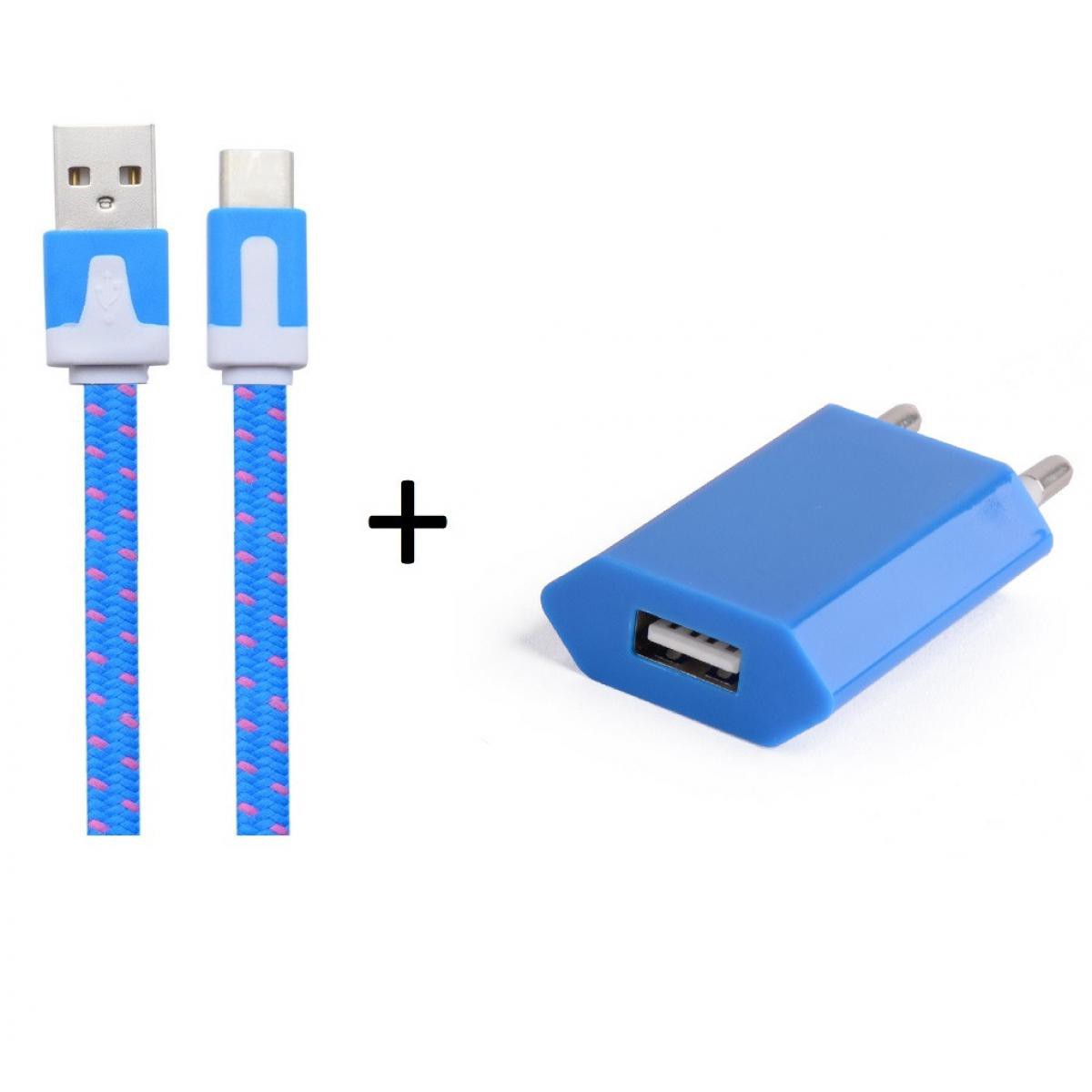 Shot - Pack Chargeur pour Enceinte Bose Portable Home Speaker Smartphone Type C (Cable Noodle 1m Chargeur + Prise Secteur USB) Murale A (BLEU) - Chargeur secteur téléphone