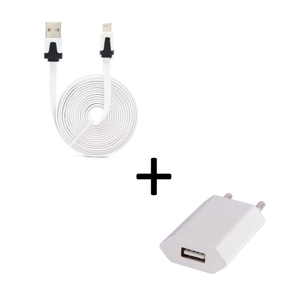 Shot - Pack Chargeur pour IPHONE Lightning (Cable Noodle 3m + Prise Secteur Couleur USB) APPLE IOS - Chargeur secteur téléphone