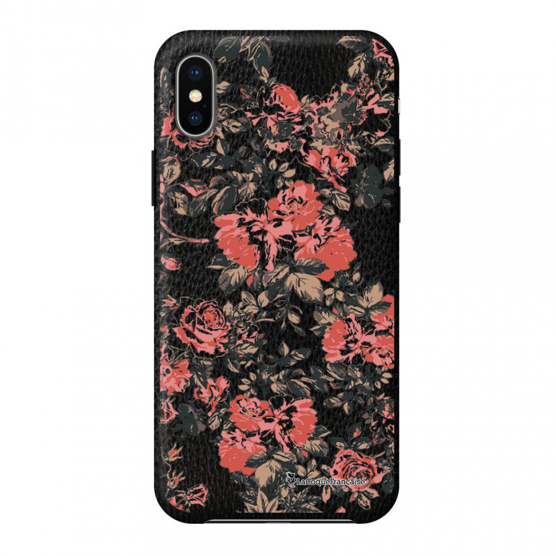 La Coque Francaise - Coque Effet Cuir Grainé iPhone X/Xs noir Roses Colorées - Coque, étui smartphone