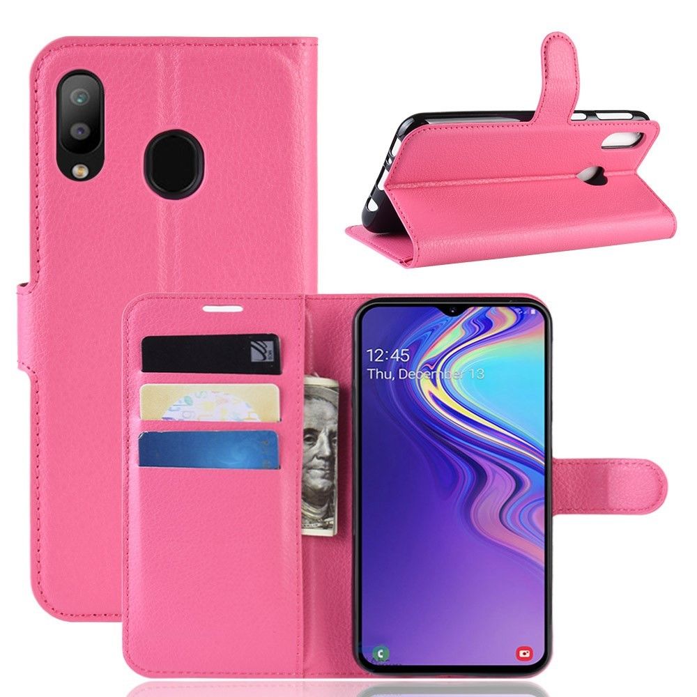 marque generique - Etui en PU avec un support rose pour Samsung Galaxy M20 - Coque, étui smartphone
