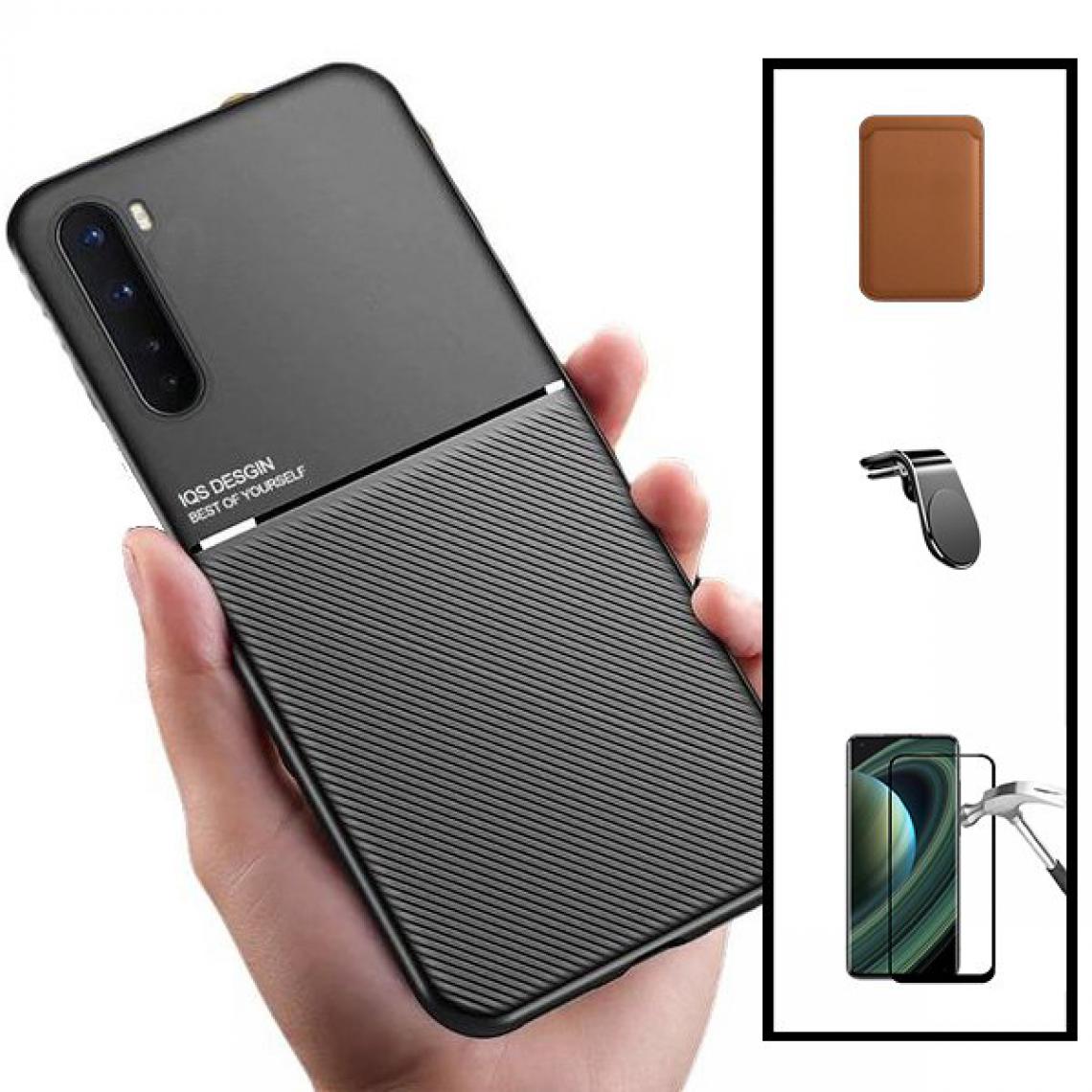 Phonecare - Kit Coque Magnetic Lux + Magentic Wallet Marron + 5D Full Cover + Support Magnétique L Safe Driving - Oneplus Nord - Coque, étui smartphone