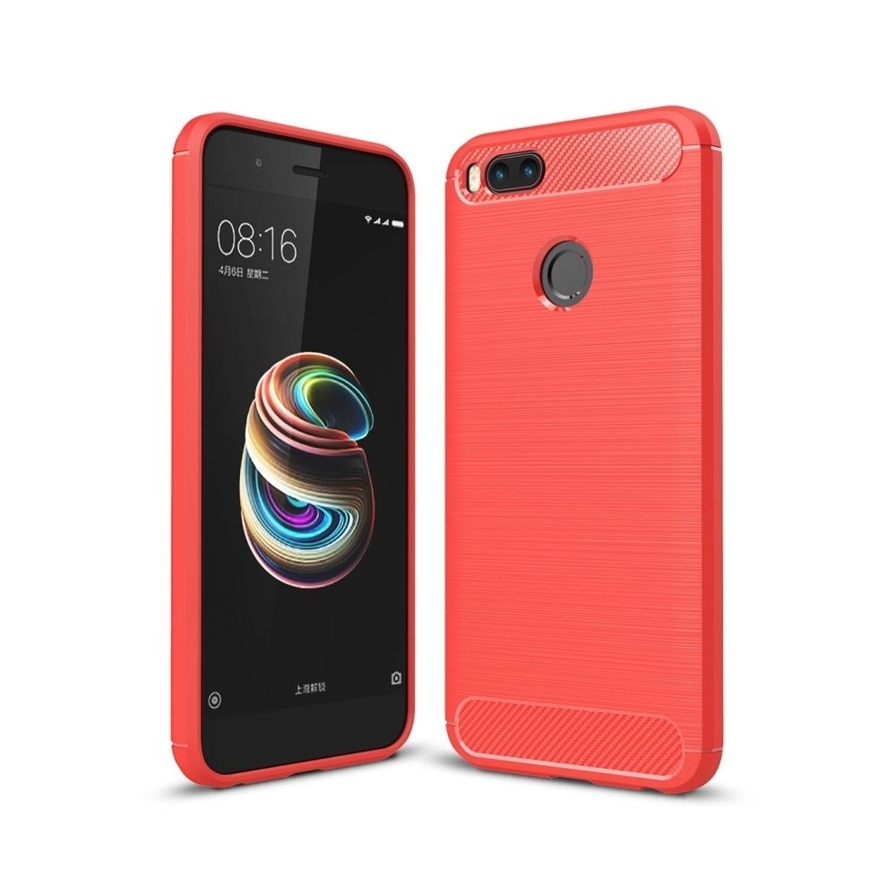 Wewoo - Coque rouge pour Xiaomi Mi 5X fibre de carbone TPU brossé Texture antichoc étui de protection arrière - Coque, étui smartphone