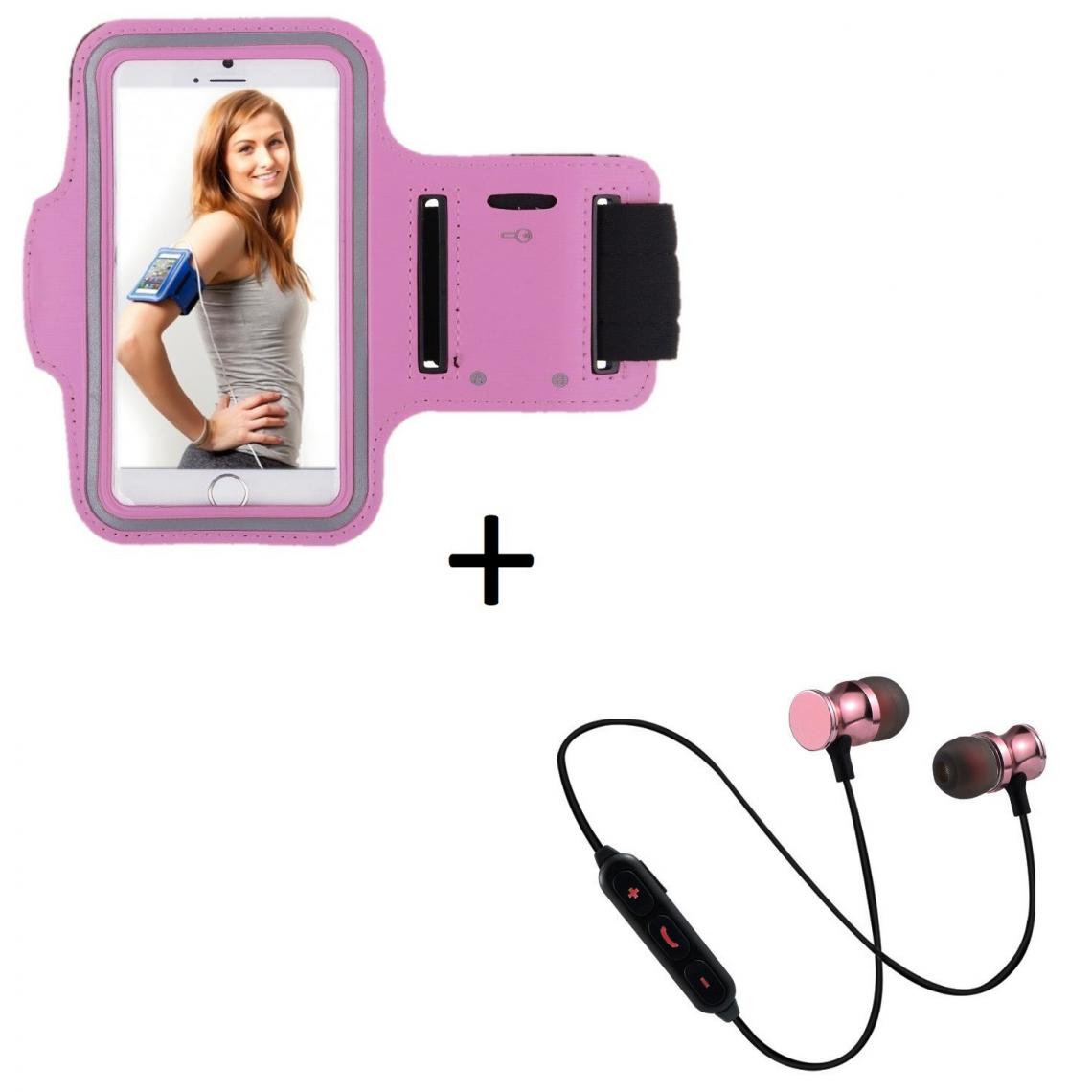 Shot - Pack Sport pour WIKO View 3 Smartphone (Ecouteurs Bluetooth Metal + Brassard) Courir T6 (ROSE) - Coque, étui smartphone