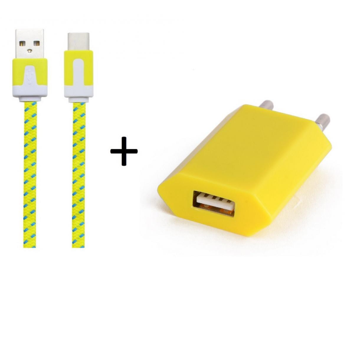 Shot - Pack Chargeur pour OPPO Reno2 Smartphone Type C (Cable Noodle 1m Chargeur + Prise Secteur USB) Murale Android (JAUNE) - Chargeur secteur téléphone