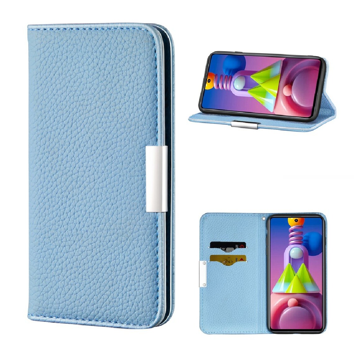 Other - Etui en PU boucle de peau de litchi auto-absorbée avec porte-carte bleu pour votre Samsung Galaxy M51 - Coque, étui smartphone