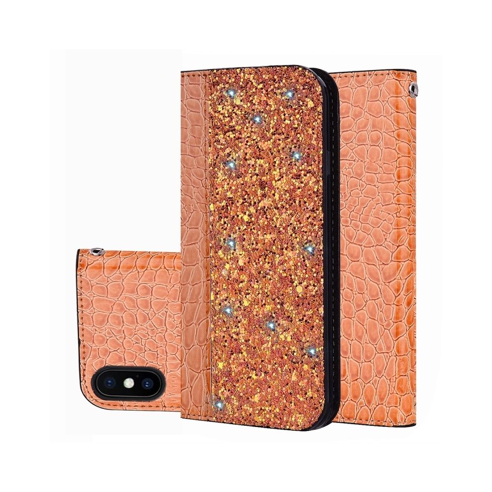 Wewoo - Etui à rabat horizontal en cuir texturé glitter avec texture croco pour iPhone X / XS, avec fentes pour cartes et support (Orange) - Coque, étui smartphone