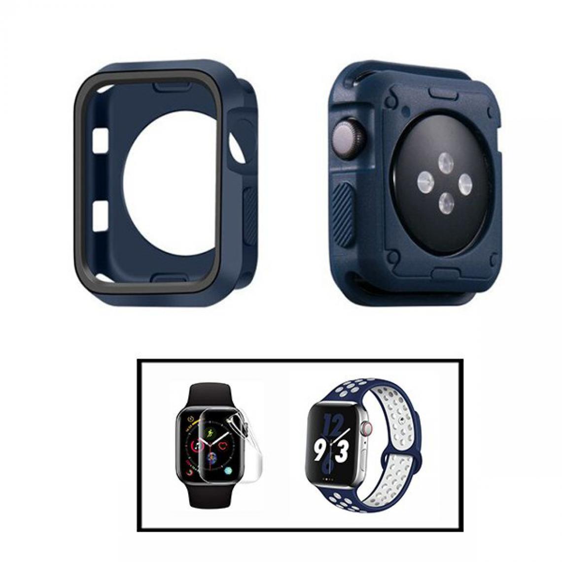 Phonecare - Kit Coque Military DoubleColor + Bracelet SportyStyle + Film de Hydrogel pour Apple Watch Seriess 4 - 40mm - Bleu foncé / Noir / Bleu foncé / Blanc - Coque, étui smartphone