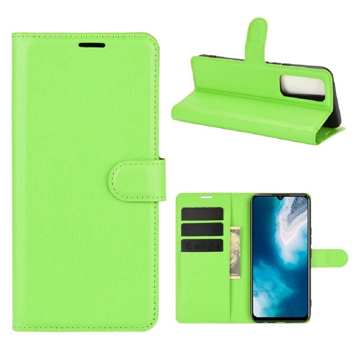 Other - Etui en PU peau de litchi avec support vert pour votre Vivo V20 SE - Coque, étui smartphone