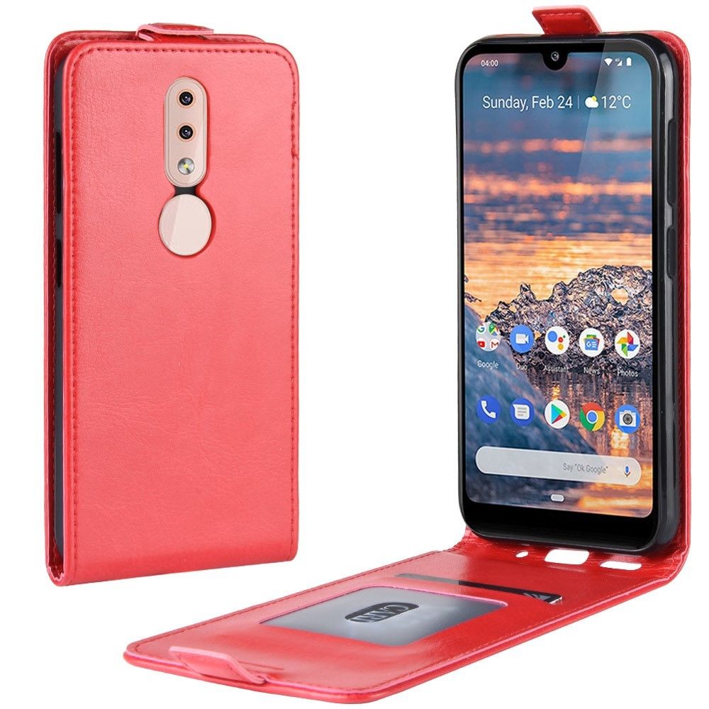 marque generique - Etui en PU crazy horse flip vertical rouge pour votre Nokia 4.2 - Coque, étui smartphone