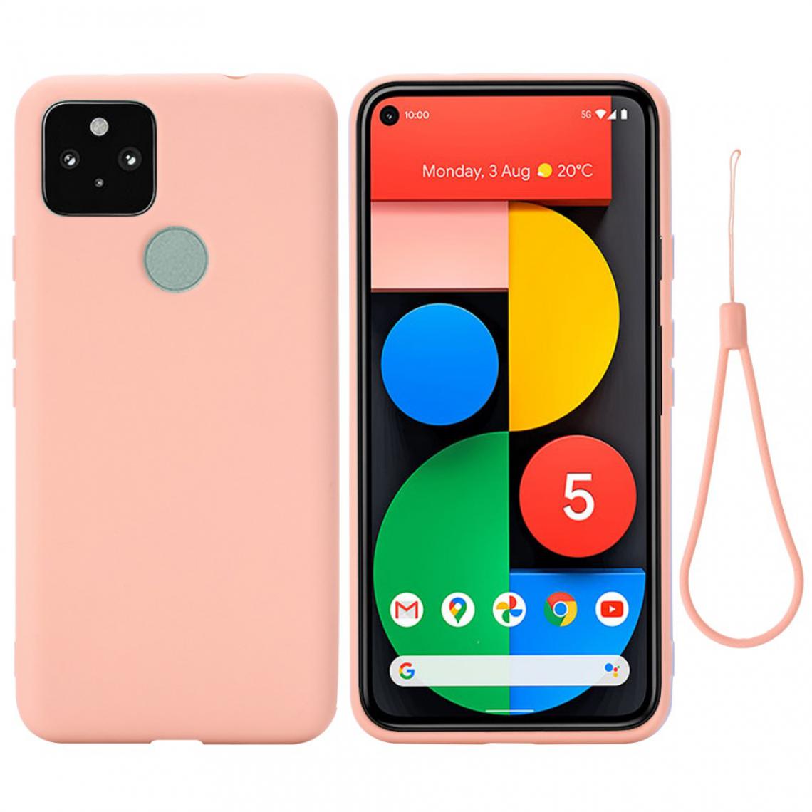 Other - Coque en silicone Liquide de couleur unie bien protégé avec sangle rose pour votre Google Pixel 5a 5G - Coque, étui smartphone