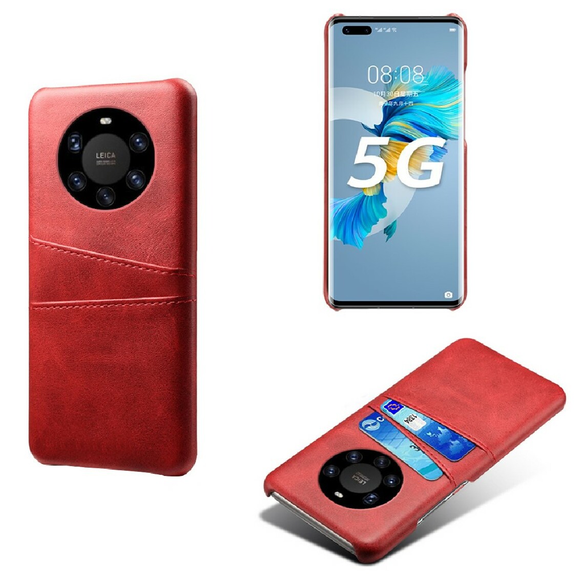 Other - Coque en TPU + PU avec double porte-cartes rouge pour votre Huawei Mate 40 Pro Plus - Coque, étui smartphone