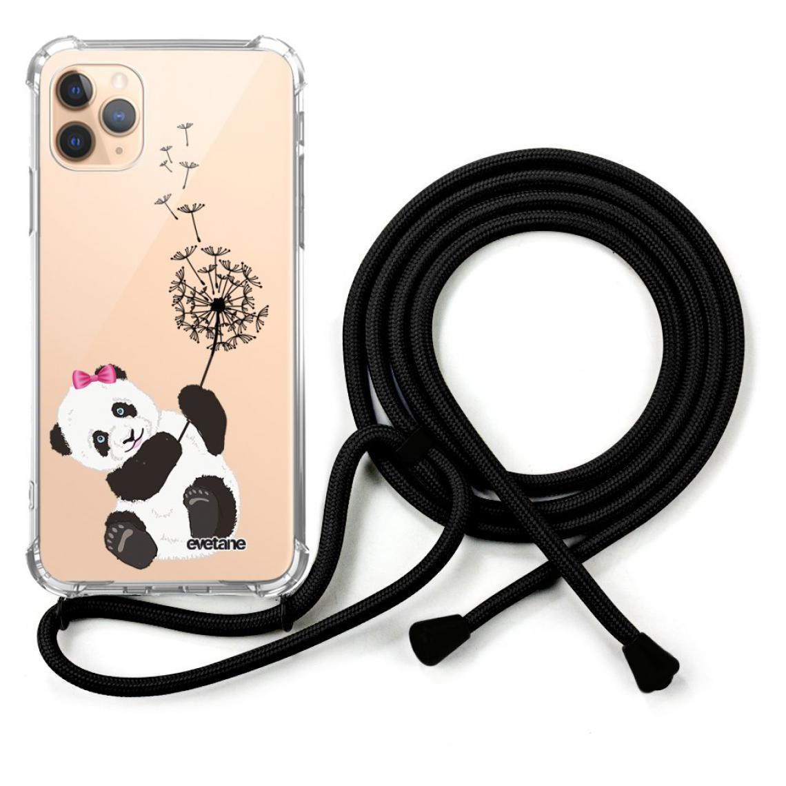 Evetane - Coque iPhone 11 Pro coque avec cordon transparente Panda Pissenlit - Coque, étui smartphone