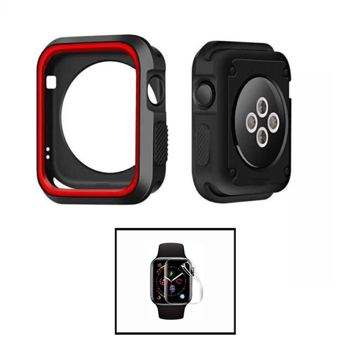Phonecare - Kit Coque Military DoubleColor + Film de Hydrogel pour Apple Watch Seriess 3 - 42mm - Noir / rouge - Coque, étui smartphone