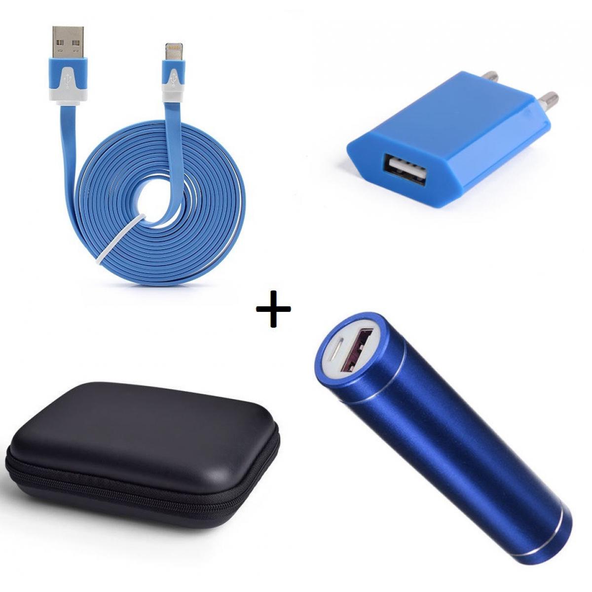 Shot - Pack pour "IPHONE 12 Pro" (Cable Chargeur Noodle Lightning + Pochette + Batterie + Prise Secteur) (BLEU) - Chargeur secteur téléphone