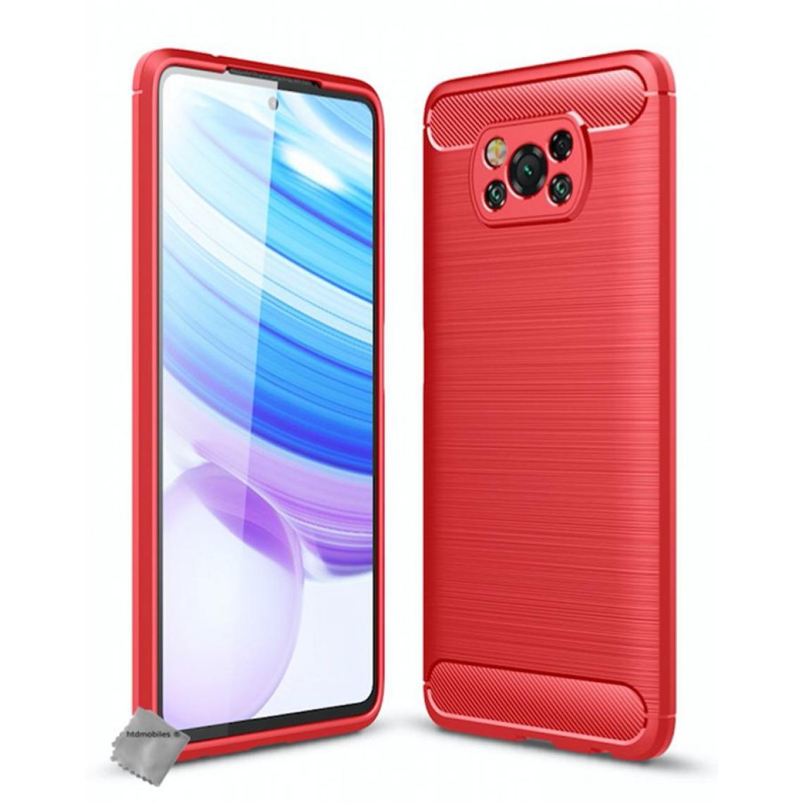 Htdmobiles - Housse etui coque silicone gel carbone pour Xiaomi Poco X3 Pro + film ecran - ROUGE - Coque, étui smartphone