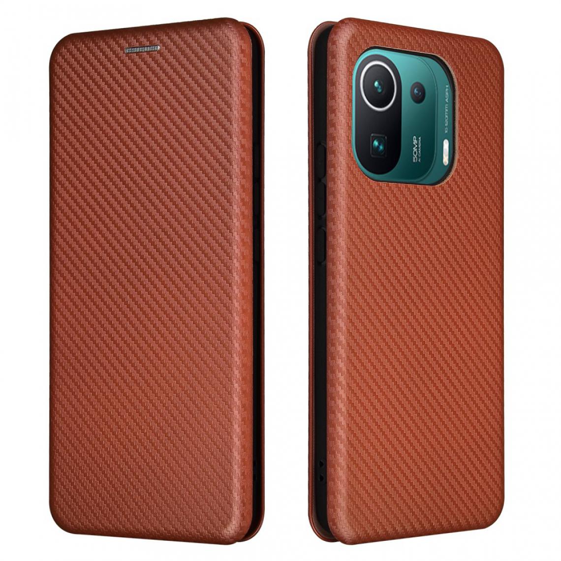 Other - Etui en PU Texture en fibre de carbone auto-absorbée avec support et porte-carte orange pour votre Xiaomi Mi 11 Pro - Coque, étui smartphone