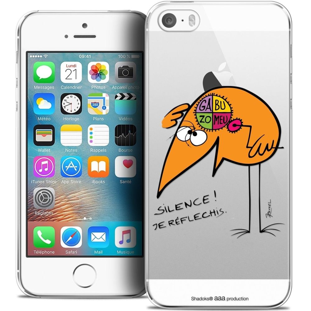 Caseink - Coque Housse Etui Apple iPhone 5/5s/SE [Crystal HD Collection Les Shadoks ? Design Silence ! - Rigide - Ultra Fin - Imprimé en France] - Coque, étui smartphone