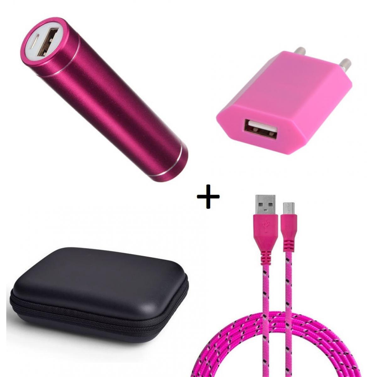 Shot - Pack pour JBL GO 2 (Cable Chargeur Micro USB Tresse 3m + Pochette + Batterie + Prise Secteur) Android (ROSE BONBON) - Chargeur secteur téléphone