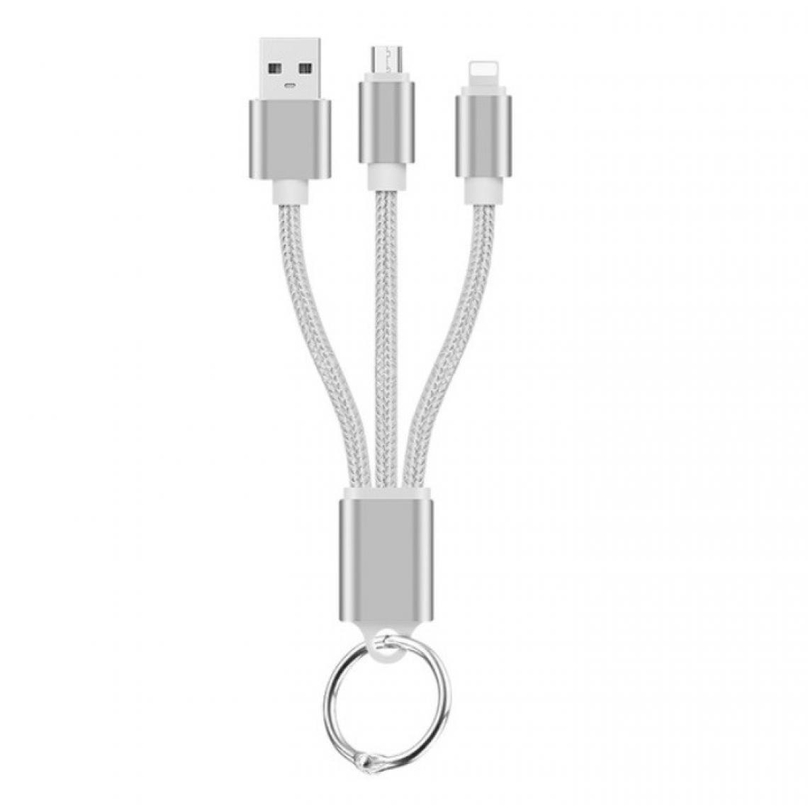 Shot - Cable Chargeur 2 en 1 Porte-clefs pour HUAWEI Y7 2019Android & Apple Adaptateur Micro USB Lightning Metal Nylon (ARGENT) - Autres accessoires smartphone