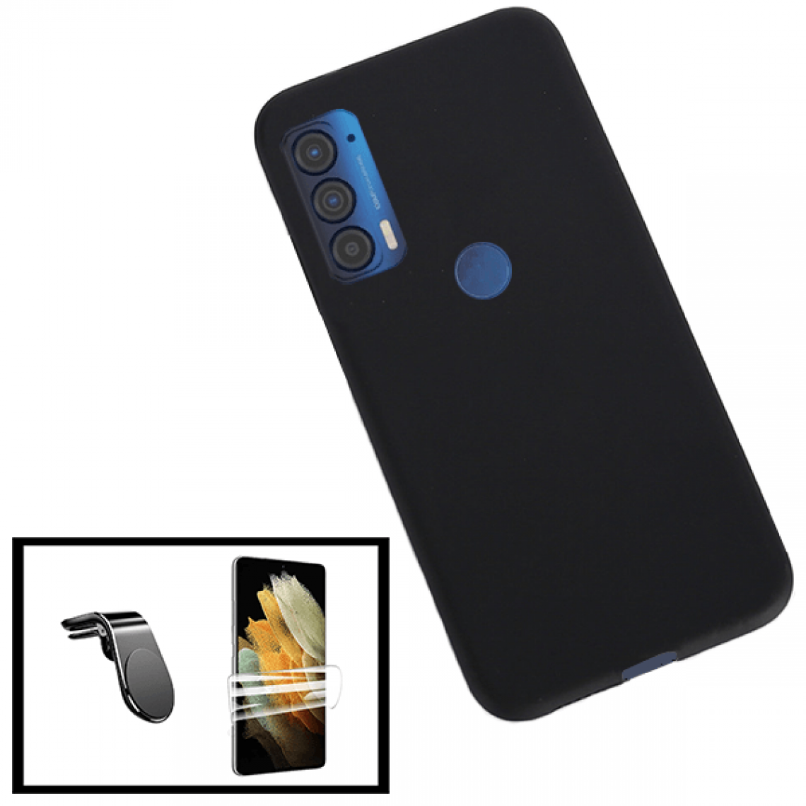 Phonecare - Kit Coque en Silicone Liquide + Film Hydrogel Couverture Complète Avant + Support Magnétique L Conduite en Toute Sécurité pour Motorola Edge (2021) - Coque, étui smartphone