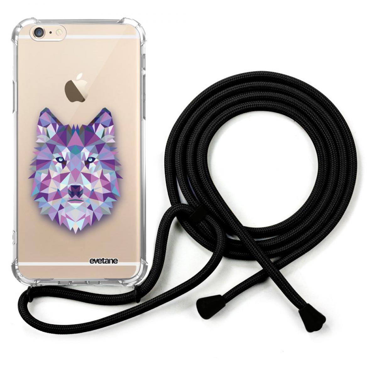 Evetane - Coque cordon compatible avec iPhone 6/6S cordon noir Dessin Loup geometrique Evetane. - Coque, étui smartphone
