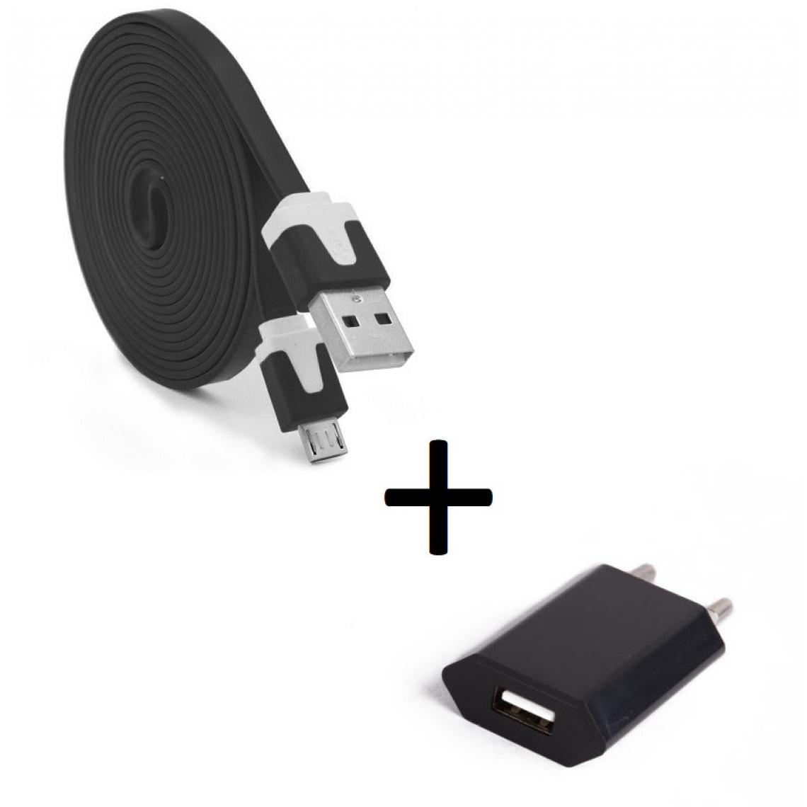Shot - Pack Chargeur pour HUAWEI P30 lite Micro USB (Cable Noodle 3m + Prise Secteur Couleur USB) Android (NOIR) - Chargeur secteur téléphone