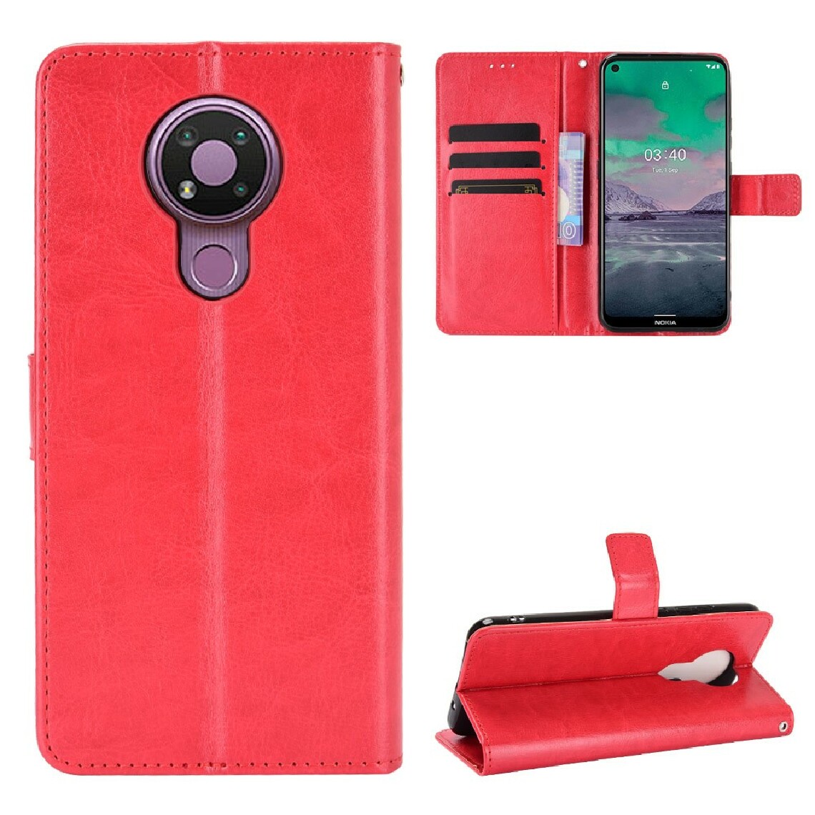 Other - Etui en PU Cheval fou avec support et sangle rouge pour votre Nokia 3.4 - Coque, étui smartphone