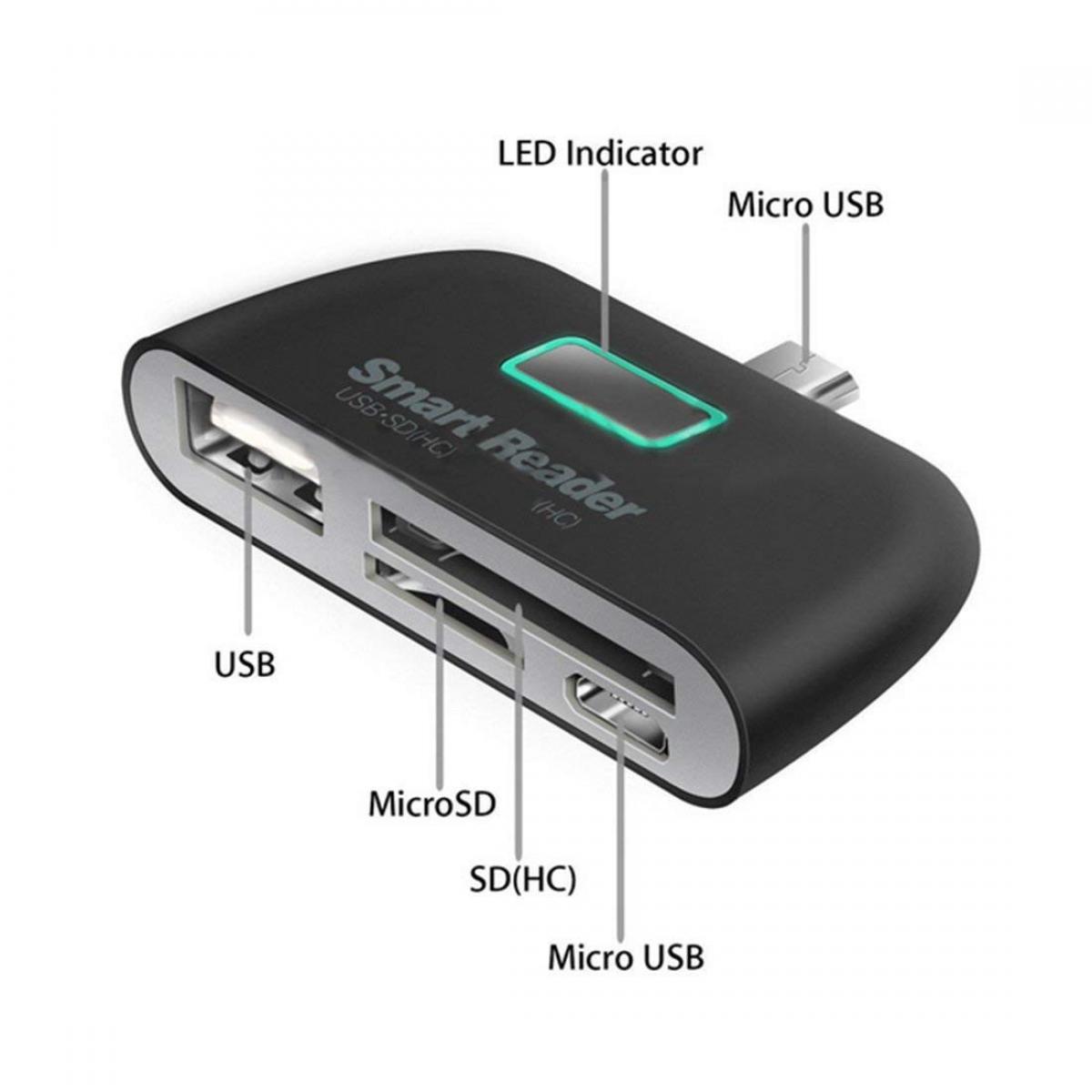 Shot - Lecteur de cartes pour XIAOMI Redmi 7A Smartphone Micro USB Android SD Micro SD USB Adaptateur (NOIR) - Autres accessoires smartphone